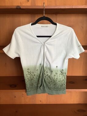 American Laundry Y2K Cardigan Tee | 2000s Floral Ombre Cotton Top Size S